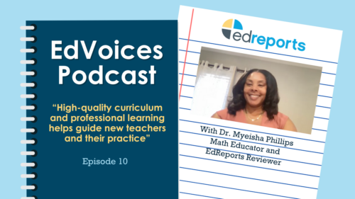 EdReports EdVoices podcast cover photo with educator